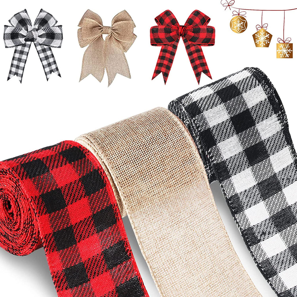 Christmas Burlap Wired Edge Ribbon for Gift Wrapping, Christmas Trees Decorations, Crafts Making, 2 Rolls, 2.5 Inch x 6 Yards, Red