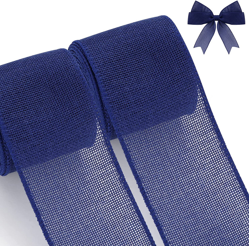 Christmas Burlap Wired Edge Ribbon for Gift Wrapping, Christmas Trees Decorations, Crafts Making, 2 Rolls, 2.5 Inch x 6 Yards, Red