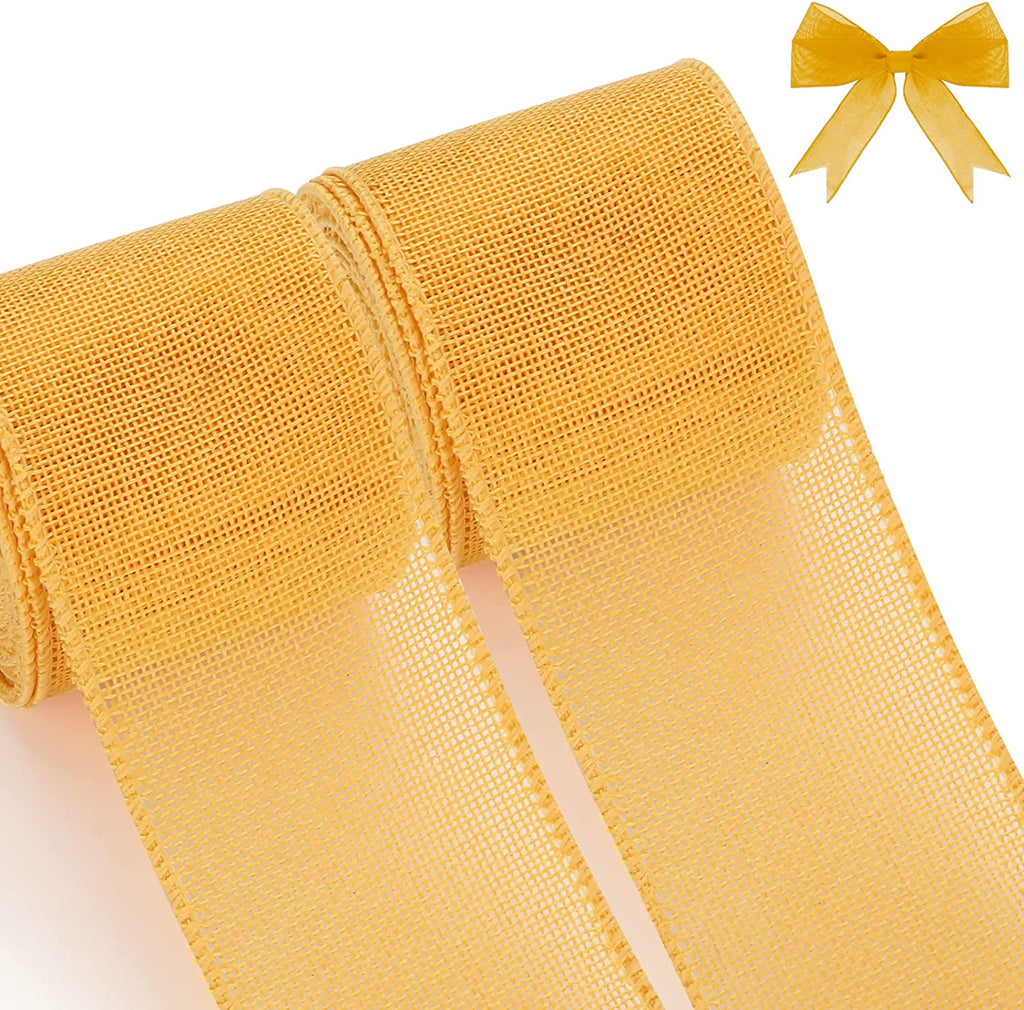 Christmas Burlap Wired Edge Ribbon for Gift Wrapping, Christmas Trees Decorations, Crafts Making, 2 Rolls, 2.5 Inch x 6 Yards, Red