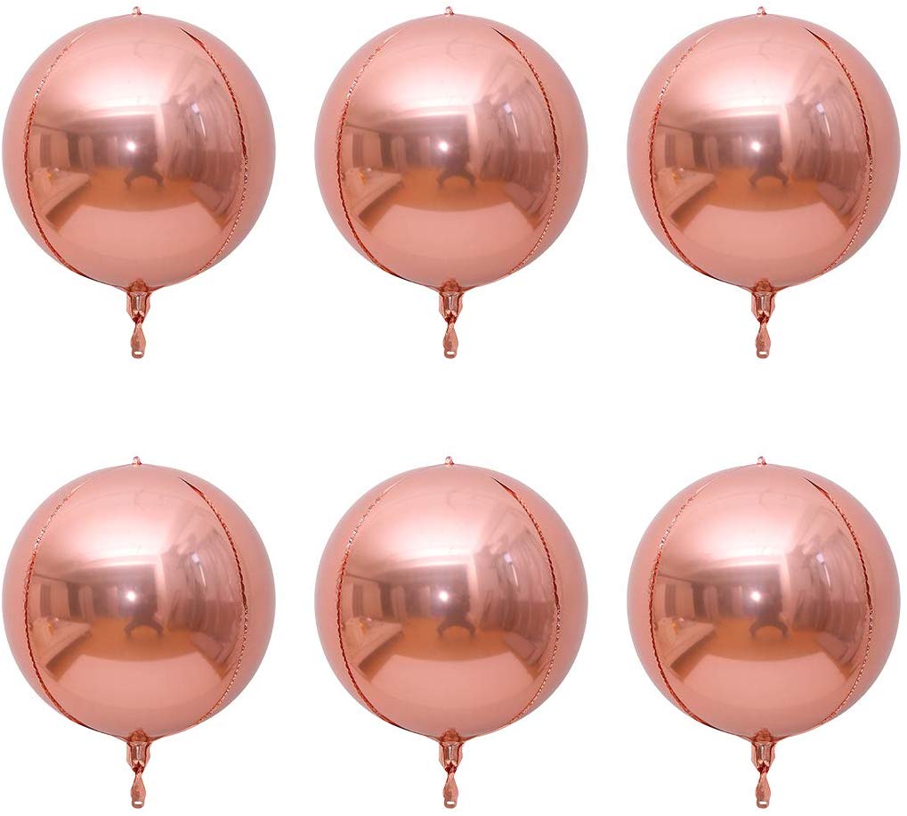 6 Count 18inch Rose Gold Round Sphere Shaped, Rose Gold, Helium Inflable