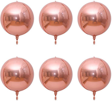 6 Count 18inch Rose Gold Round Sphere Shaped, Rose Gold, Helium Inflable