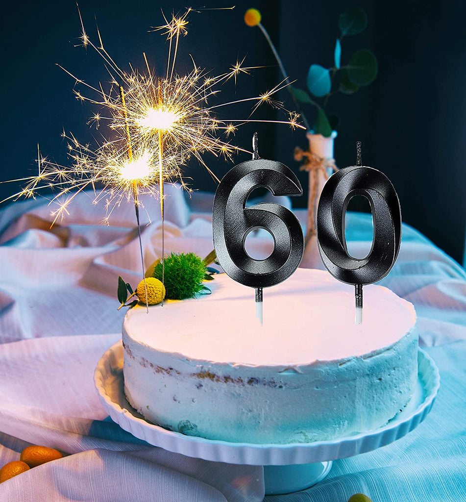 Black 60th Birthday Candles, Number 60 Cake Topper for Birthday Decorations Party Decoration