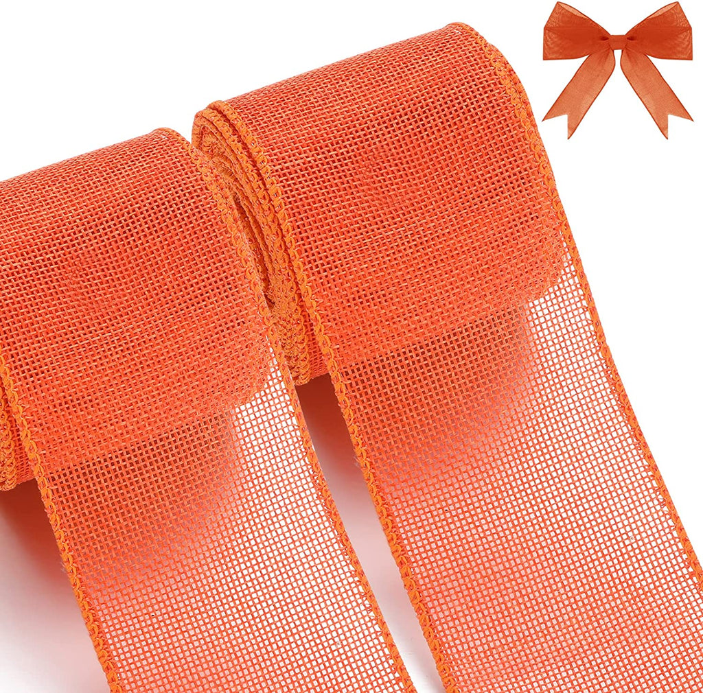 Christmas Burlap Wired Edge Ribbon for Gift Wrapping, Christmas Trees Decorations, Crafts Making, 2 Rolls, 2.5 Inch x 6 Yards, Red