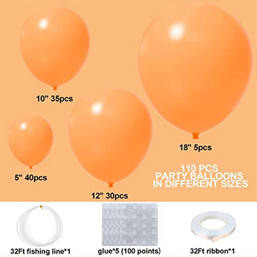 Bright Orange Balloons 110Pcs Orange Balloon Garland Arch Kit 5/10/12/18 Inch Matte Latex Orange Balloons Different Sizes