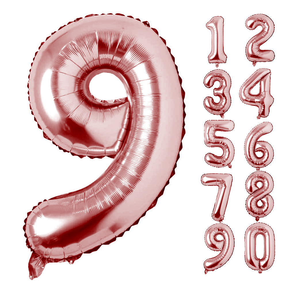 Large Number 0 Balloons, Giant Foil Helium Fillable Baloon 40 Inch Age Birthday Anniversary Party Decoration with Rose Gold (0-9)