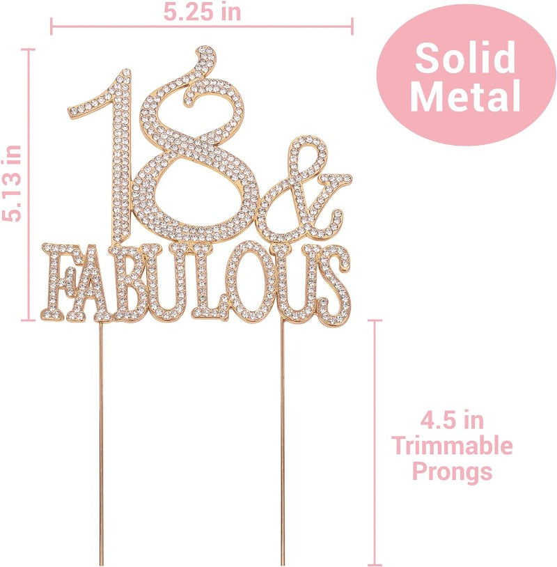 18 and Fabulous Crystal Cake Topper - Premium Rose Gold Metal