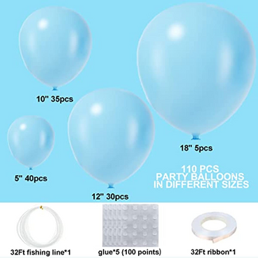 110Pcs Sky Blue Balloon Garland Arch Kit 5/10/12/18 Inch