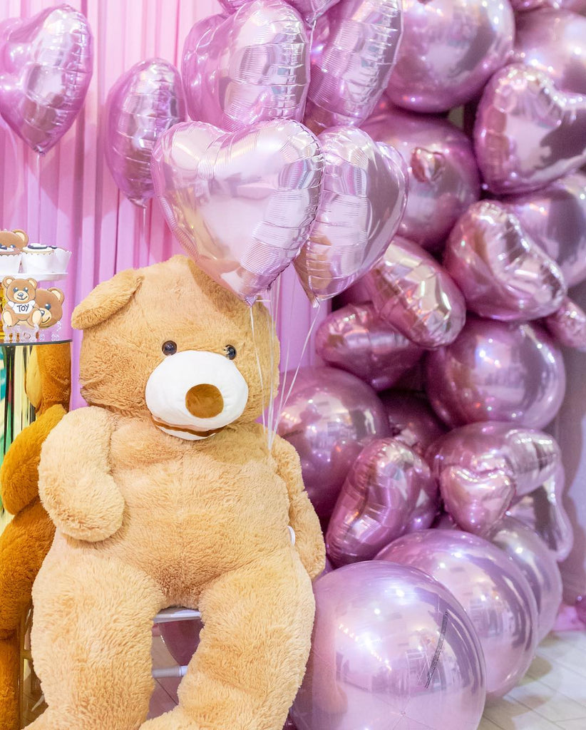 Pink Heart Shape Foil Balloons with Ribbons